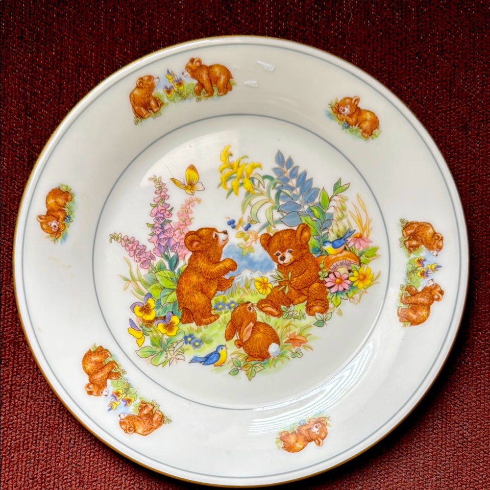Vintage Royal Kent Made in England Floral Bear Design Plate